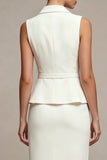 White Midi 2 Piece Notched Lapel Single Breasted Business Suits with Slit