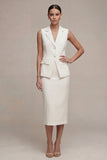 Single Breasted White Midi 2 Piece Notched Lapel Business Suits with Back Slit