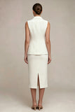 Single Breasted White Midi 2 Piece Notched Lapel Business Suits with Back Slit