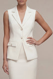 Single Breasted White Midi 2 Piece Notched Lapel Business Suits with Back Slit