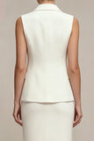 Single Breasted White Midi 2 Piece Notched Lapel Business Suits with Back Slit