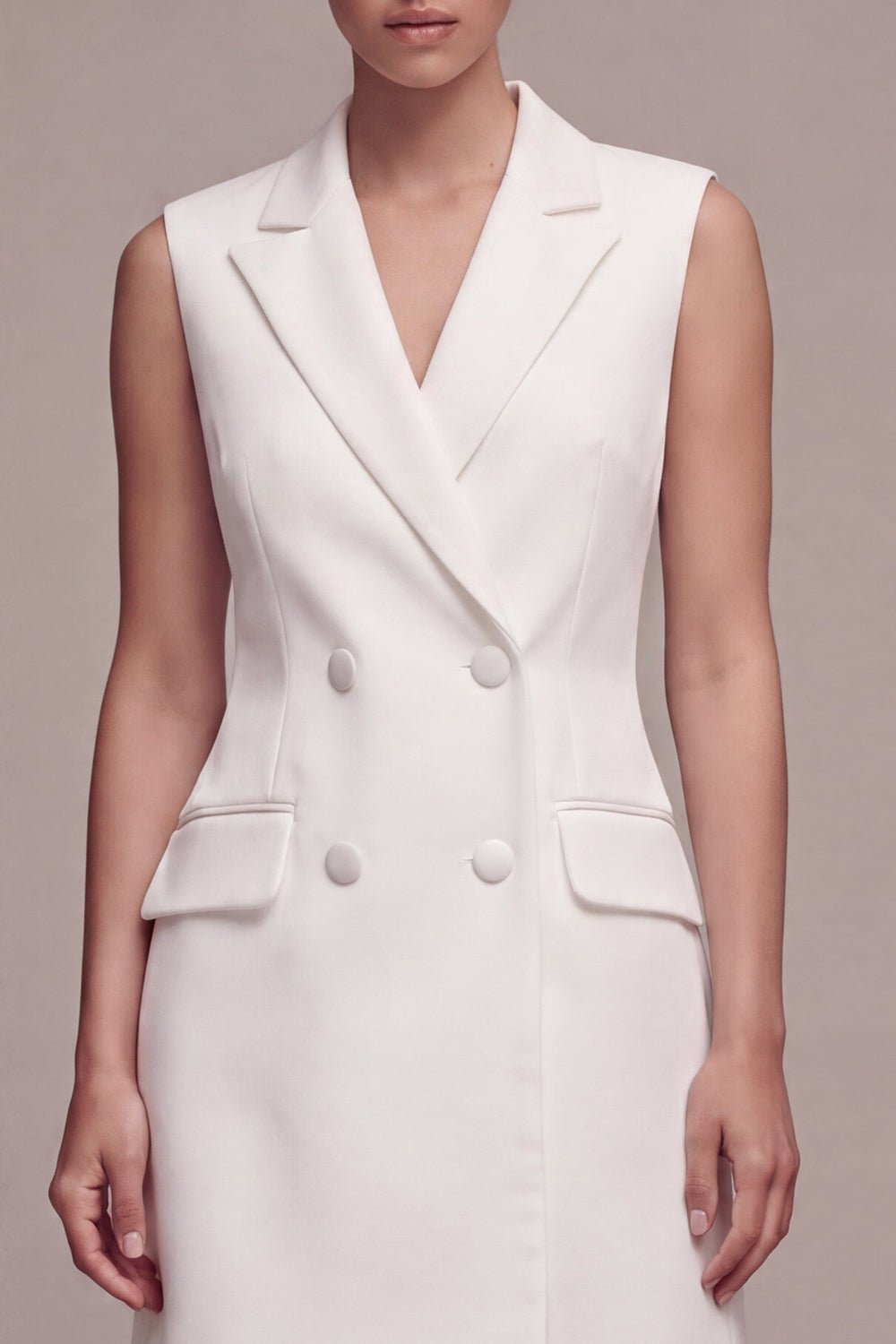 Short White Double Breasted Notched Lapel Blazer Dress
