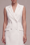 Short White Double Breasted Notched Lapel Blazer Dress
