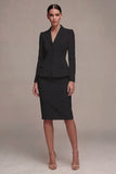 Ivory Single Breasted Long Sleeves 2 Piece Notched Lapel Midi Skirt Suits with Back Slit