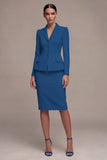 Ivory Single Breasted Long Sleeves 2 Piece Notched Lapel Midi Skirt Suits with Back Slit