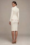 Ivory Single Breasted Long Sleeves 2 Piece Notched Lapel Midi Business Suits with Back Slit