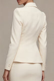 Ivory Single Breasted Long Sleeves 2 Piece Notched Lapel Midi Business Suits with Back Slit