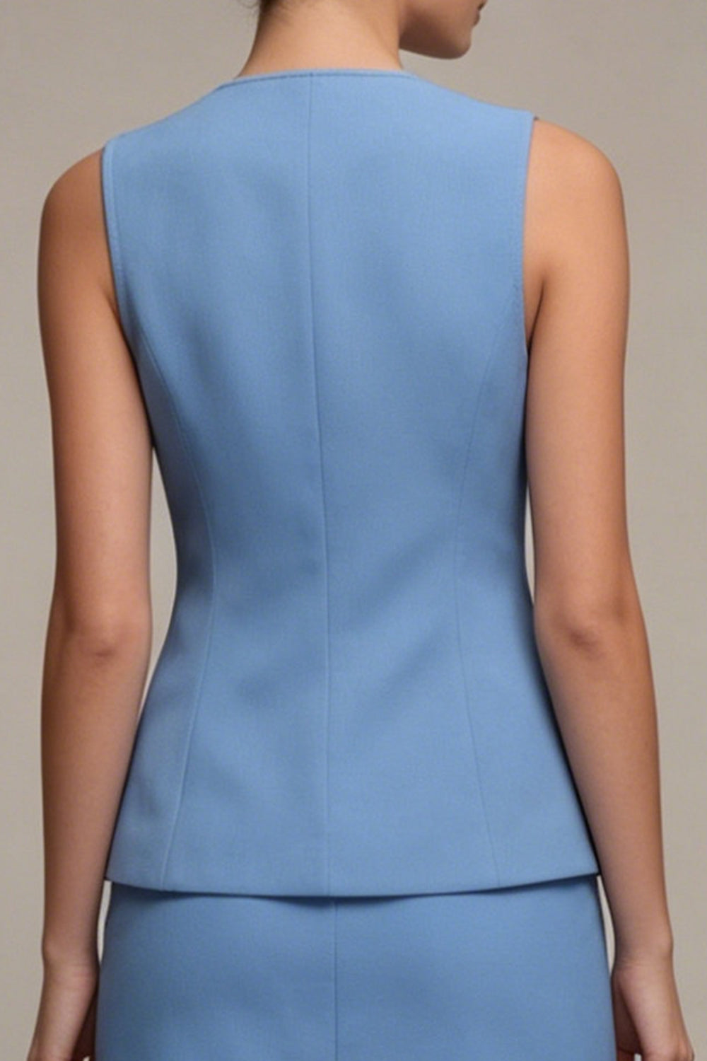 Steel Blue 2 Piece Round Neck Short Single Breasted Business Suits