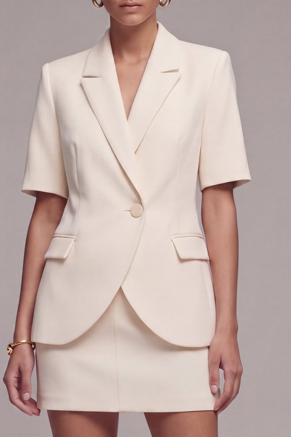 Half Sleeves Ivory 2 Piece Peak Lapel Single Breasted Business Suits