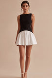 Bateau Neck Black and White A Line Cocktail Dress