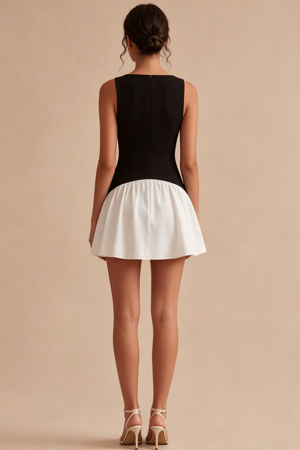 Bateau Neck Black and White A Line Cocktail Dress