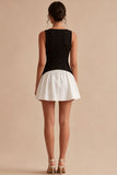 Bateau Neck Black and White A Line Cocktail Dress