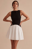 Bateau Neck Black and White A Line Cocktail Dress