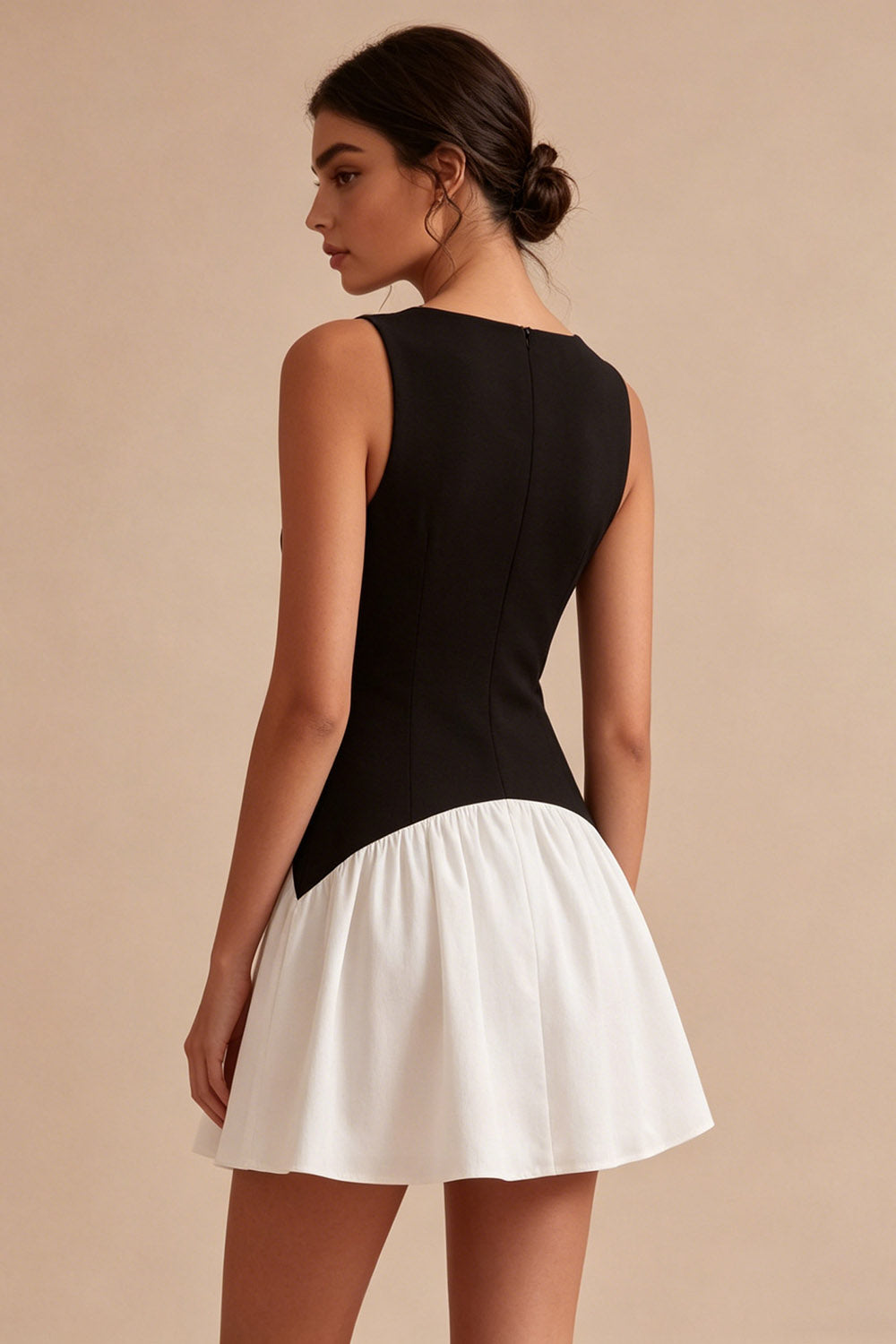 Bateau Neck Black and White A Line Cocktail Dress