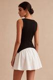 Bateau Neck Black and White A Line Cocktail Dress