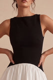 Bateau Neck Black and White A Line Cocktail Dress