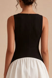 Bateau Neck Black and White A Line Cocktail Dress