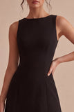 Boat Neck A Line Satin Simple Little Black Dress