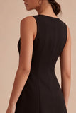 Boat Neck A Line Satin Simple Little Black Dress