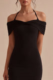 Halter Simple Black Tight Little Black Dress