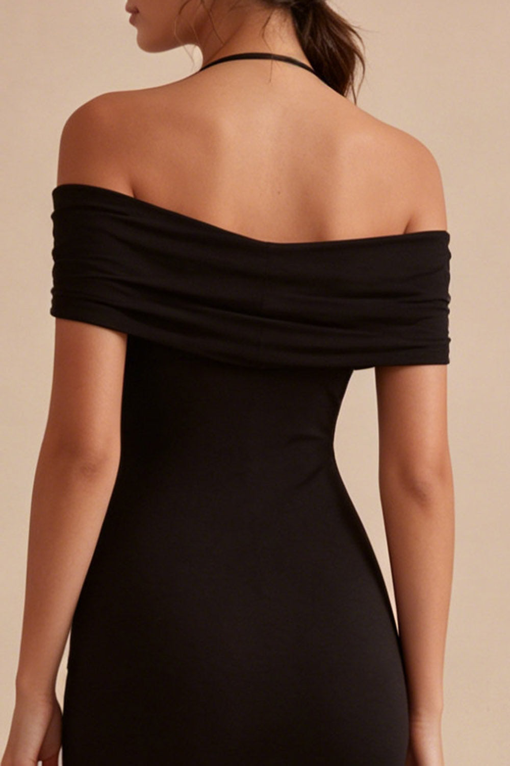 Halter Simple Black Tight Little Black Dress