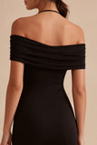 Halter Simple Black Tight Little Black Dress