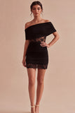Off the Shoulder Tight Little Black Dress with Lace