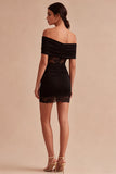 Off the Shoulder Tight Little Black Dress with Lace