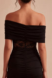 Off the Shoulder Tight Little Black Dress with Lace