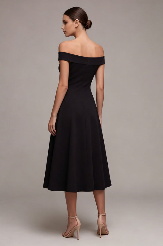 A Line Midi Off the Shoulder Little Black Dress