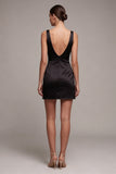 V-Neck Black Tight Satin Backless Little Black Dress