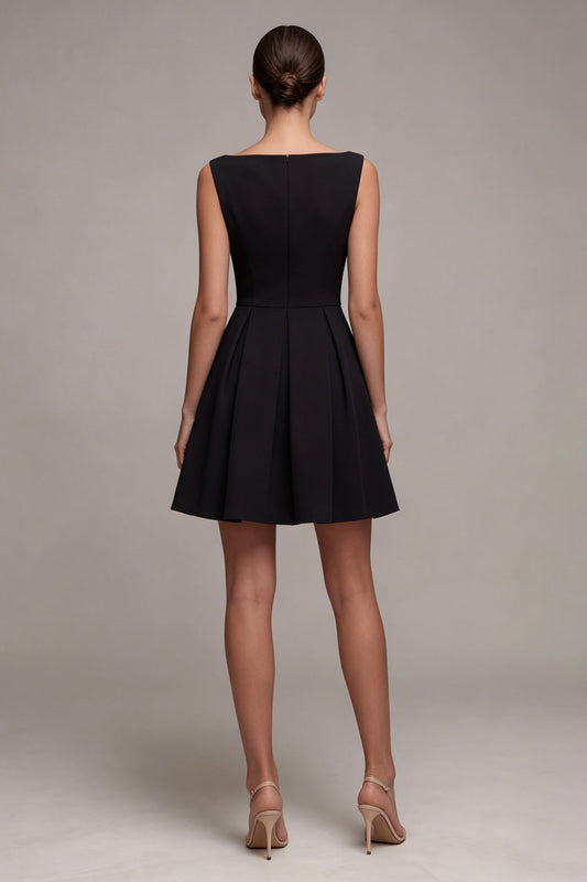 Simple A Line Boat Neck Little Black Dress