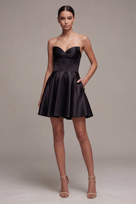 Strapless Corset A Line Little Black Dress with Pockets