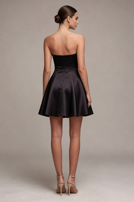 Strapless Corset A Line Little Black Dress with Pockets
