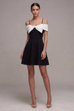 Black and White Cold Shoulder A Line Cocktail Dress with Bow