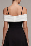 Black and White Cold Shoulder A Line Cocktail Dress with Bow