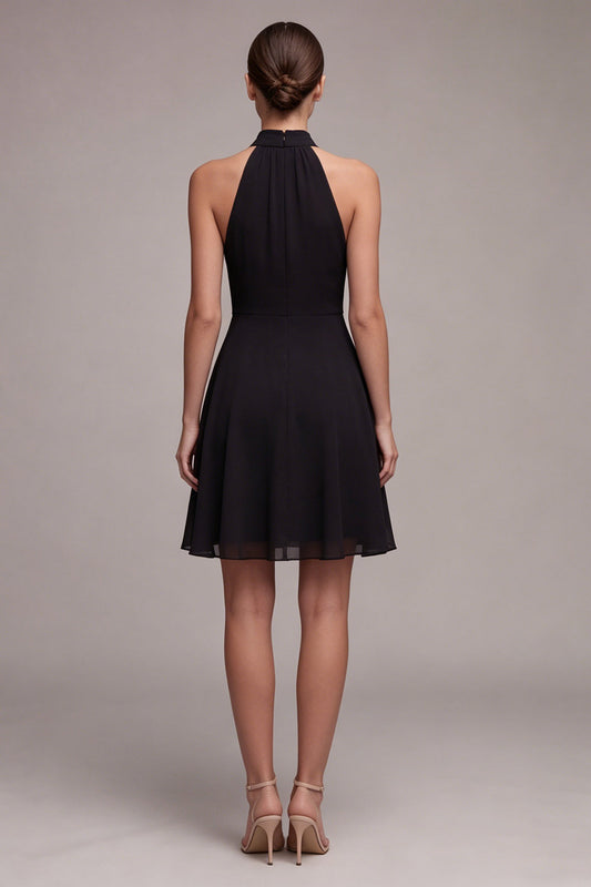 Simple High Neck A Line Little Black Dress