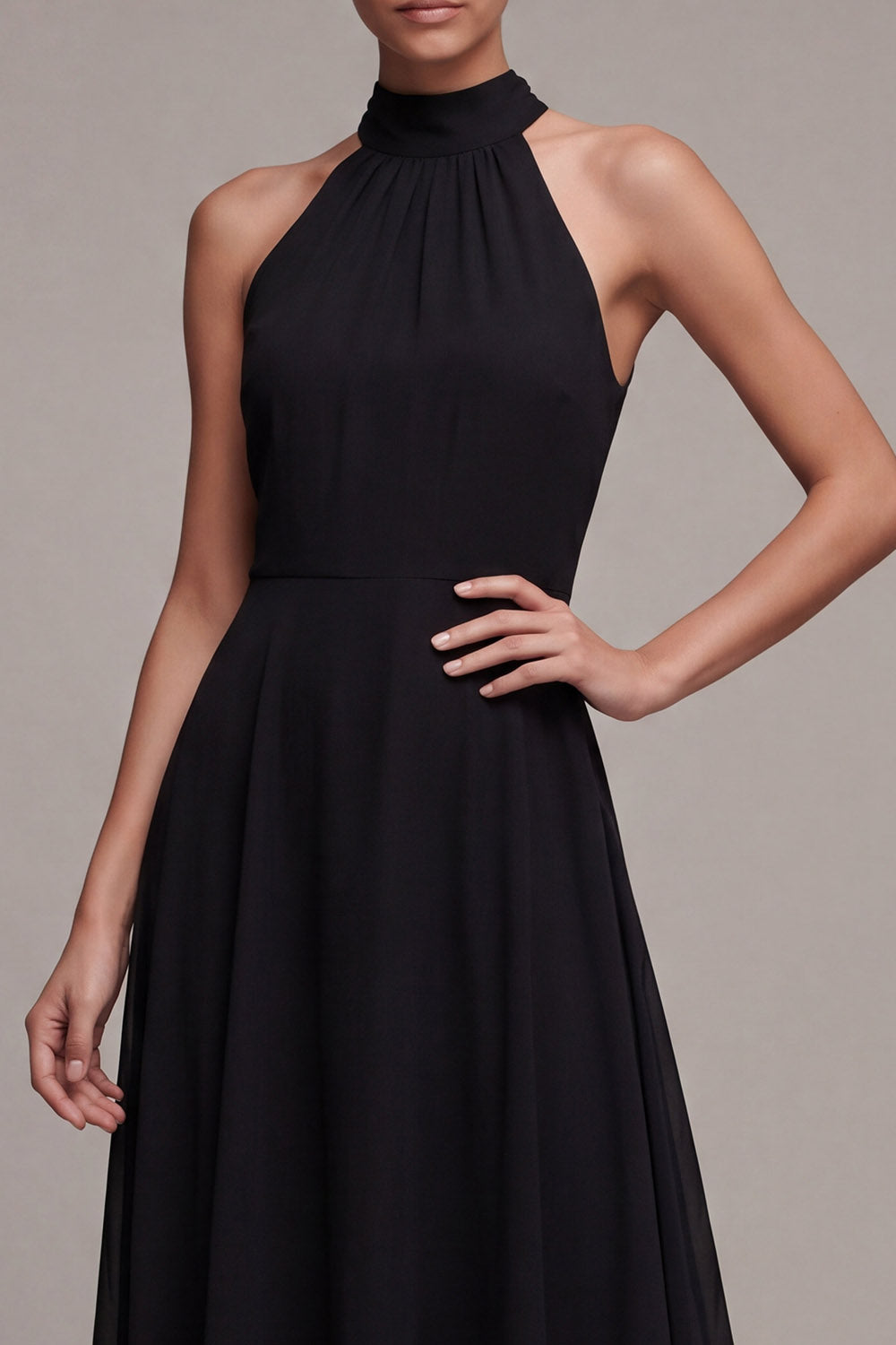 Backless Halter A Line Maxi Black Formal Dress