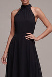 Backless Halter A Line Maxi Black Formal Dress