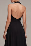 Backless Halter A Line Maxi Black Formal Dress