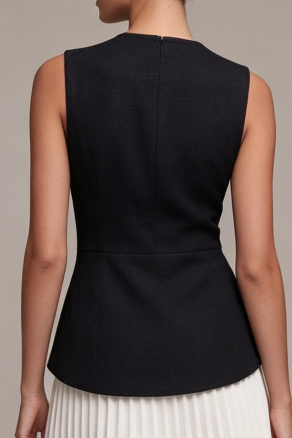 Round Neck Black and White A Line Cocktail Dress with Pleats