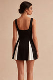 Thick Straps A Line Black and White Short Cocktail Dress