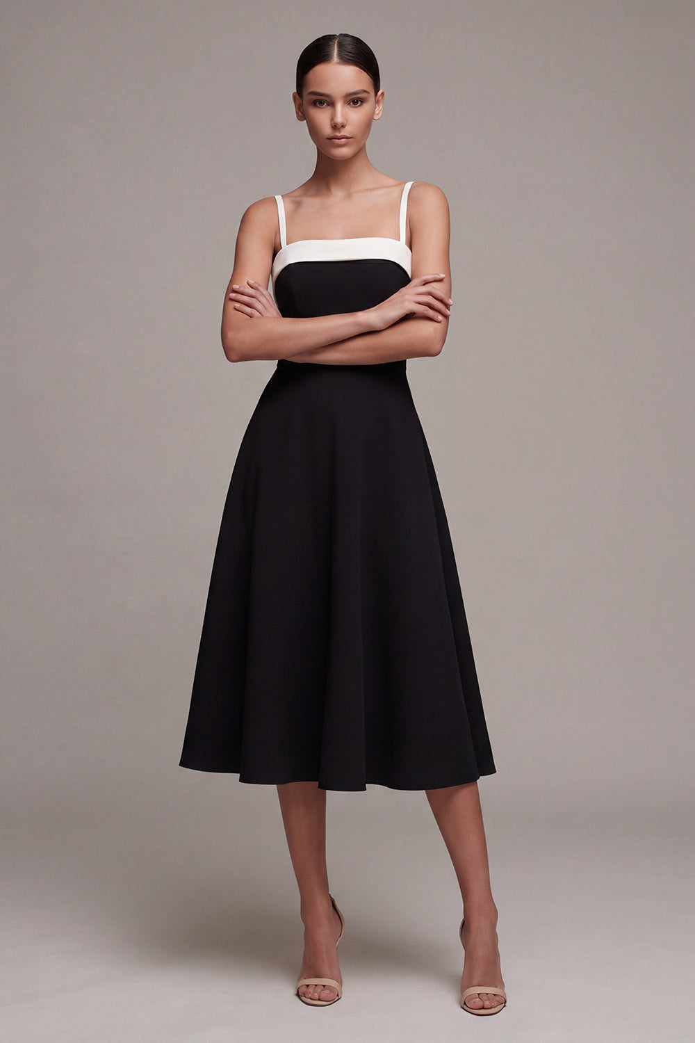 A Line Square Neck Black Little Black Dress