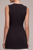 Simple Black Tight V Neck Cocktail Dress with Pleats