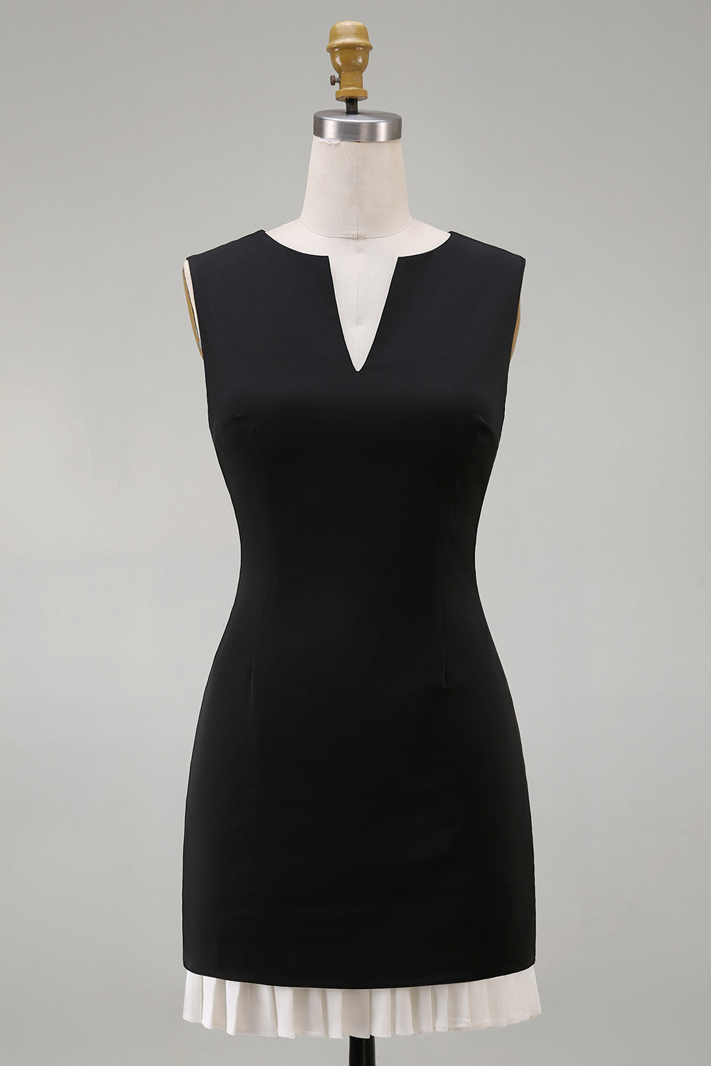 Simple Black Tight V Neck Cocktail Dress with Pleats
