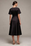 Flutter Sleeves V-Neck Midi A Line Formal Dress