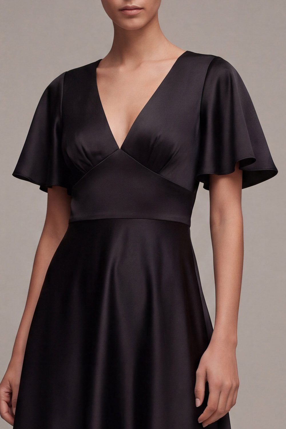 Flutter Sleeves V-Neck Midi A Line Formal Dress