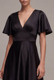 Flutter Sleeves V-Neck Midi A Line Formal Dress