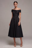 Ruched Maxi A Line Black Off the Shoulder Formal Dress