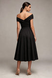 Ruched Maxi A Line Black Off the Shoulder Formal Dress